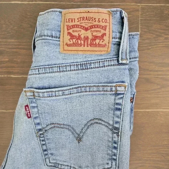 Levi's Wedgie straight light wash distressed jeans button fly denim sz 24 - Picture 12 of 12